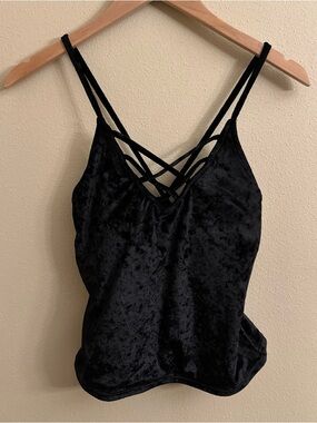 RAD Swim Black Velet Tankini Top Size Medium Built in Bra Wireless Beach 🖤